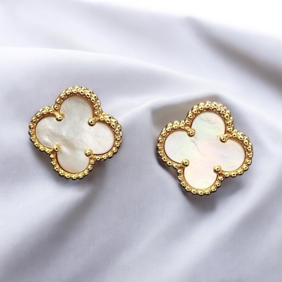 New 18k Gold Plated Alhambra Van Clover Earrings - Picture 3 of 9